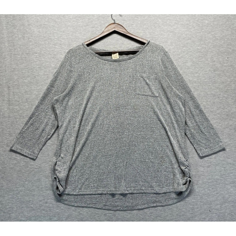 Faded Glory Blouse Top Women XL (16-18) Heather Gray Rayon Ruched Side Crew Neck